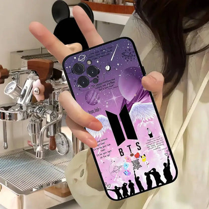 K-Pop Cartoon Jungen B-BT21S Handyhülle für diverse IPhone Modelle Schwarze Hülle