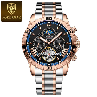 POEDAGAR Luxus Automatische Mechanische Herren Uhr Hohler Tourbillon Wasserdicht Leuchtend Männliche Uhr Woche Datum Geschäftsmänner Uhren