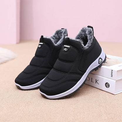 Winter Dickes Fleece Gefüttertes Leder Oberflächen Anti-Rutsch Warme Baumwollschuhe für Frauen Bequeme Flache Schuhe