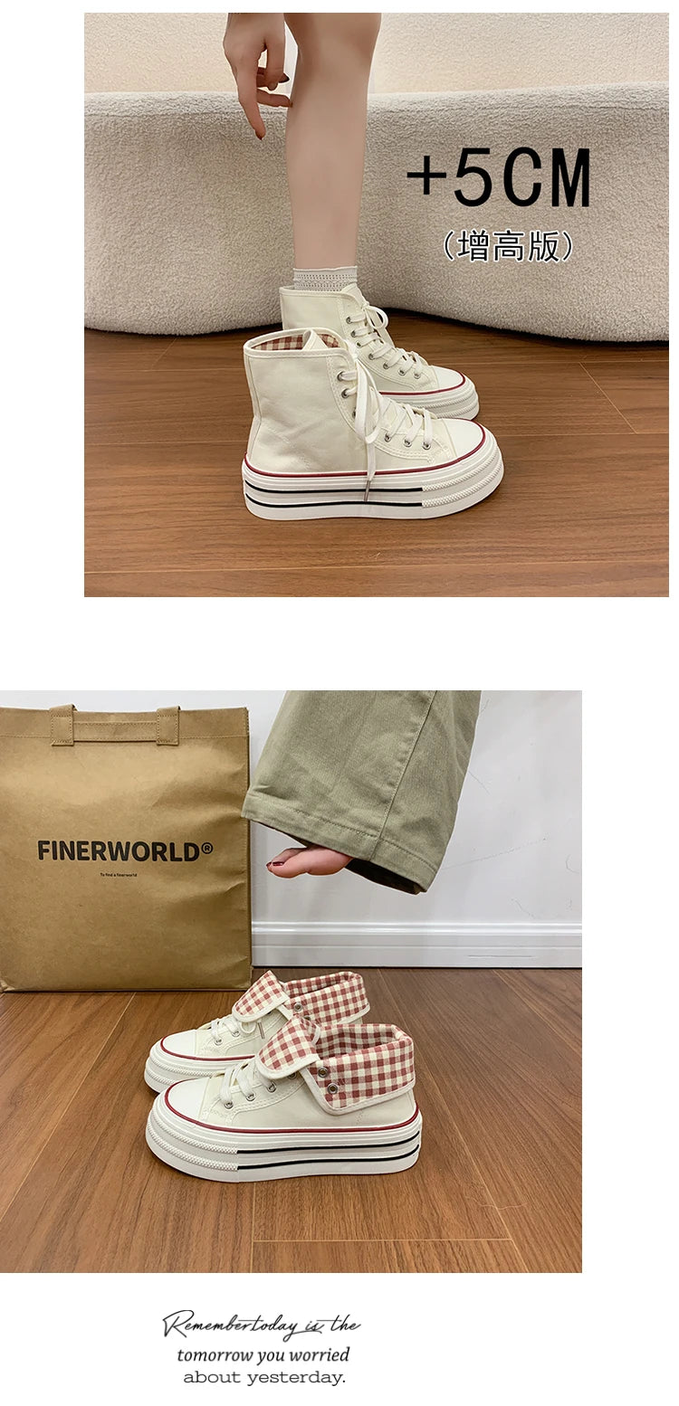 2026 Neue Mode Dicksohlige Kariert Nische INS Trendiges Design Lässige Vielseitige Dicksohlige Faltbare Canvas-Schuhe