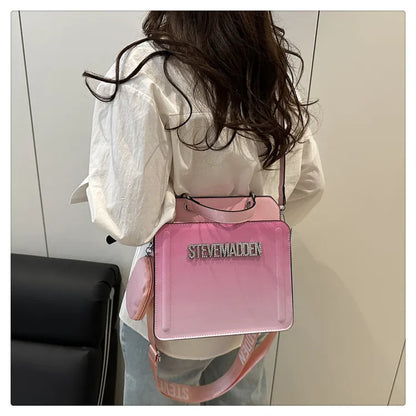 Modische kleine quadratische Handtasche für Damen, Schultertasche mit Buchstabenprint, Farbverlauf Crossbody-Tasche, Retro-Europäischer Stil, PU...