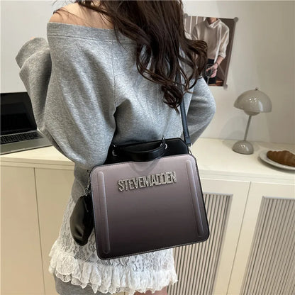 Modische kleine quadratische Handtasche für Damen, Schultertasche mit Buchstabenprint, Farbverlauf Crossbody-Tasche, Retro-Europäischer Stil, PU...