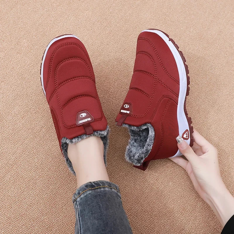 Winter Dickes Fleece Gefüttertes Leder Oberflächen Anti-Rutsch Warme Baumwollschuhe für Frauen Bequeme Flache Schuhe