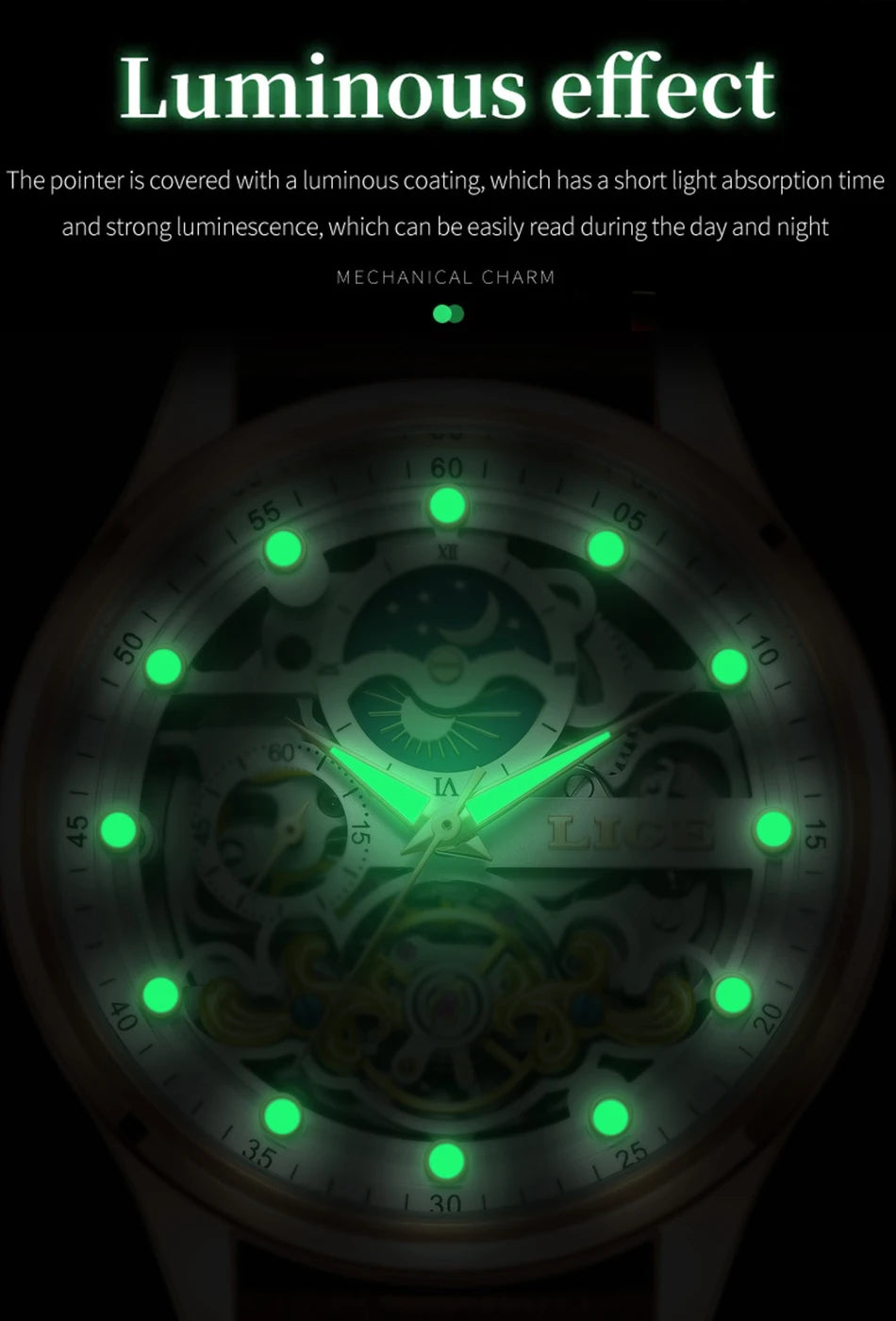 Neue LIGE Skelett Mechanische Automatik-Uhr Herren Tourbillon Sportuhr Freizeit Business Mond Armbanduhr Relojes Hombre