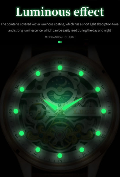 Neue LIGE Skelett Mechanische Automatik-Uhr Herren Tourbillon Sportuhr Freizeit Business Mond Armbanduhr Relojes Hombre