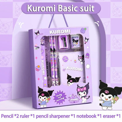 Sanrio 12-teiliges Kuromi Schreibwaren-Set Cinnamoroll My Melody Bleistifte Radiergummis Lineale Schüler Schulbedarf Lernmaterial Geschenke