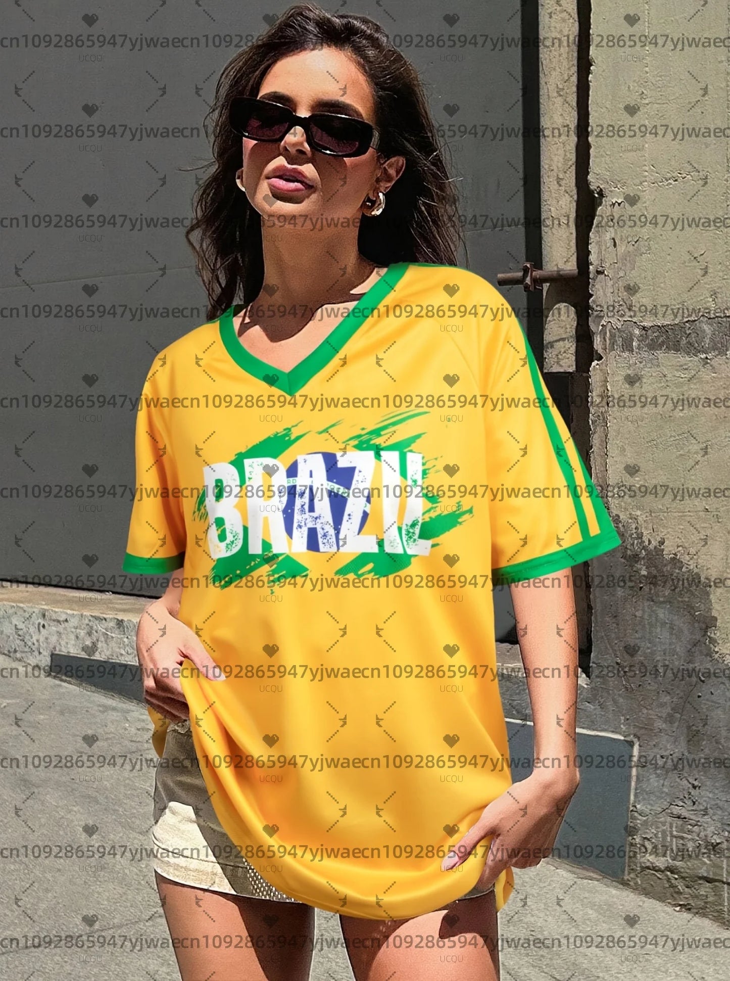 2026 Sommer Frauen Brasilien Team V-Ausschnitt Kurzarm T-Shirt Tee Tägliche Oberteile Damen T-Shirts Damenbekleidung