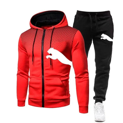 Zweiteiliges Set Herren Freizeit-Outdoor-Sportbekleidung für Frühling/ Herbst, Herren zweiteiliges Set aus Reißverschluss-Hoodie und Jogginghose