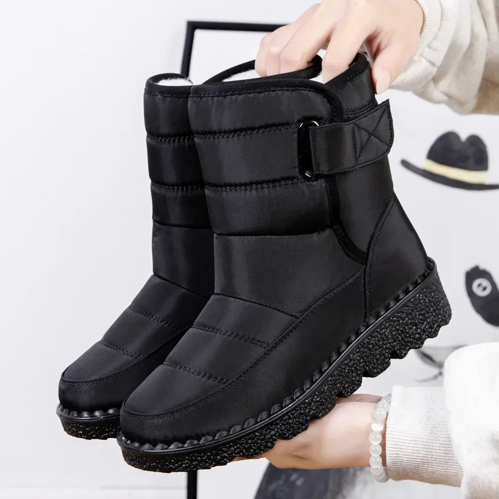 Wasserdichte Winterstiefel für Damen 2025 Neue Kunstfell-Langplüsch-Schneestiefel Damen Plateau-Schuhe Warme Baumwollstiefeletten für Paare