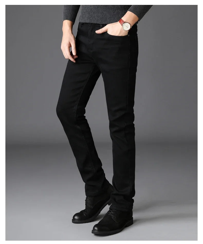 Herren Klassische Modemarke Jeans Homme Mann Weiche Stretch Schwarze  Denim Hosen Herrenhosen