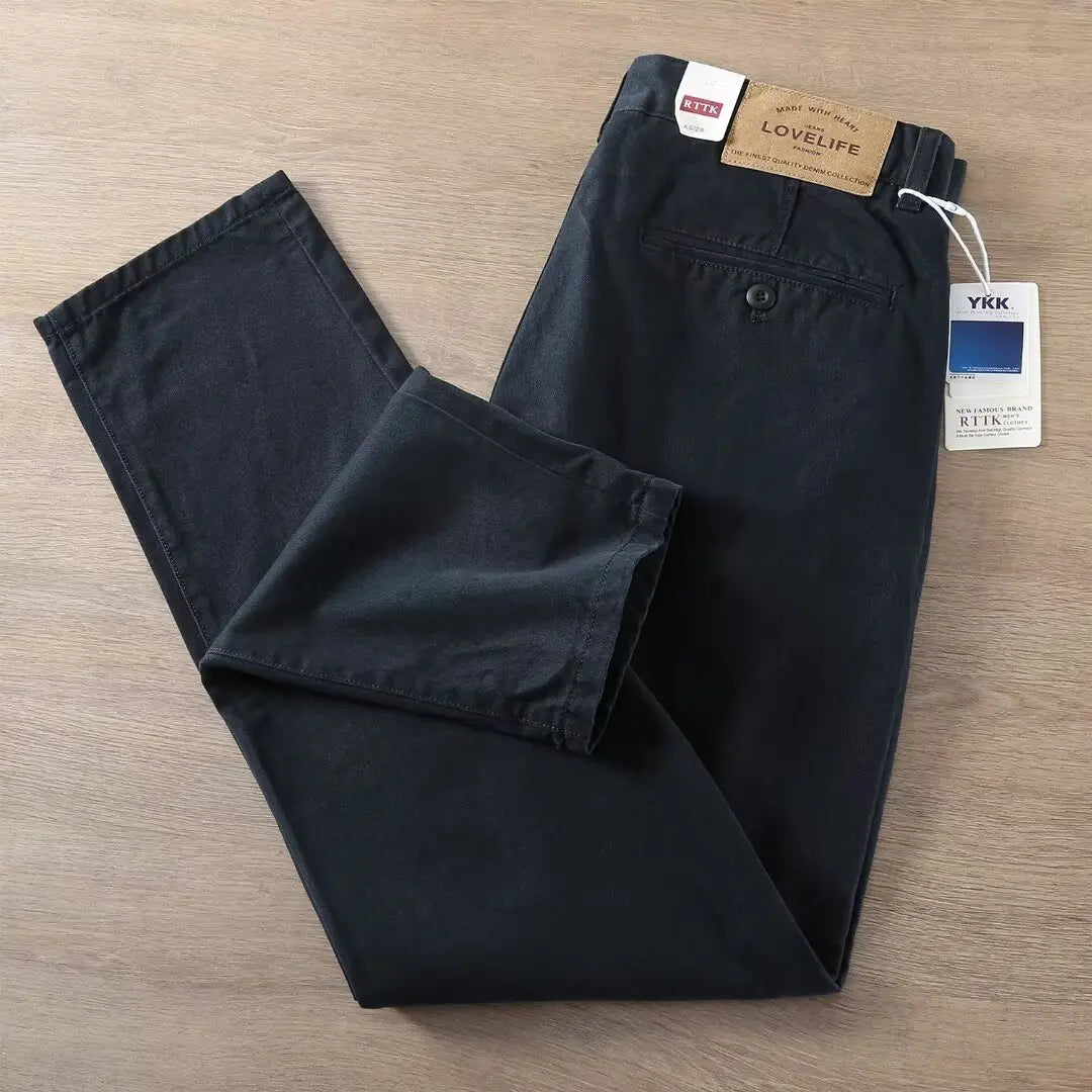 Neue Herren Frühling und Herbst Retro Komfort Gerade Hose Slacks  100% Baumwolle Modische Locker Freizeit Hose für Männer