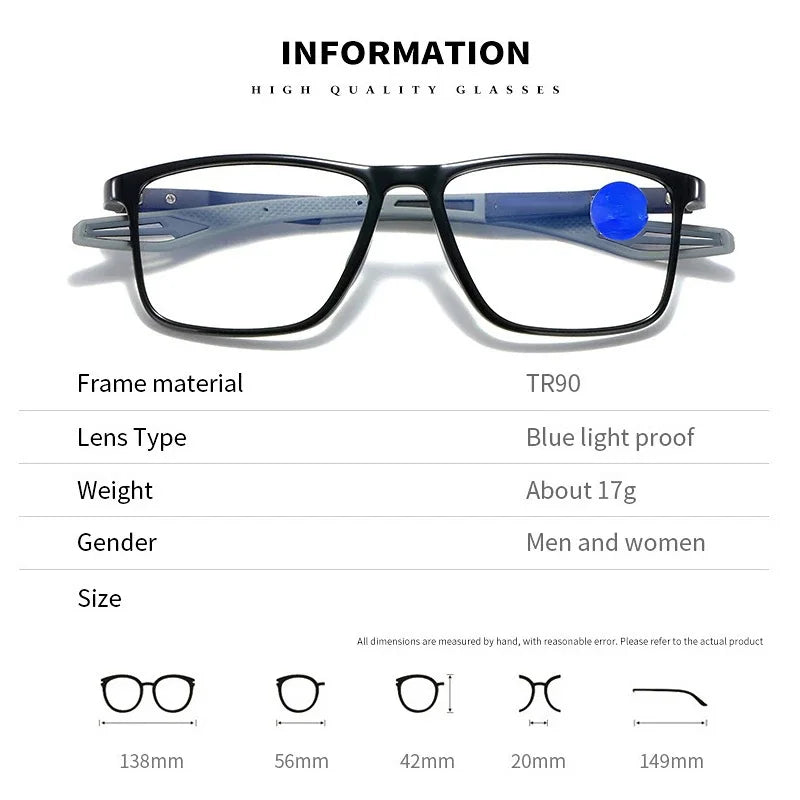 Anti-Blaulicht-Lesebrille Ultralight TR90 Sport-Brille für Presbyopie Damen Herren Weitsichtigal Eyewear Diopters To +4.0