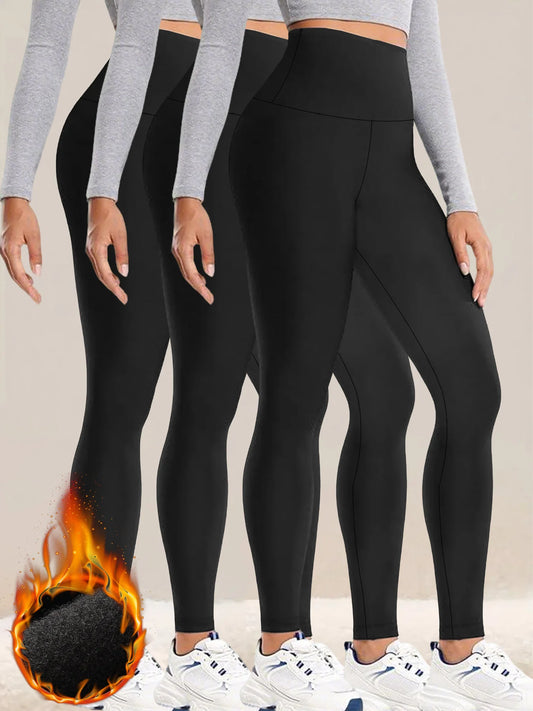 3er-Pack Damen Thermo-Leggings mit Fleece-Futter und hoher Taille. Trainings-Winterwärmende dicke Strumpfhosen, weiche Yogahosen