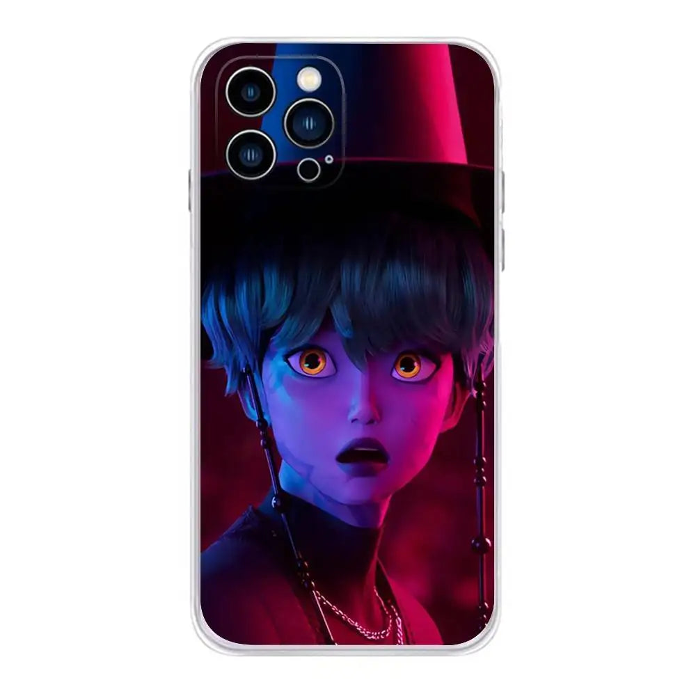 Goldene KPop Demon Hunters Handyhülle für iPhone 17, 16, 15, 14, 13, 12, 11 Plus, Pro, Max, XR, Plus, E, Mini Transparente Weiche Hülle