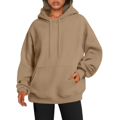 Übergroßer Hoodie Sweatshirt mit fallender Schulter und Bündchen  Damen Herbst dicker Hoodie Lässiger Streetwear-Stil