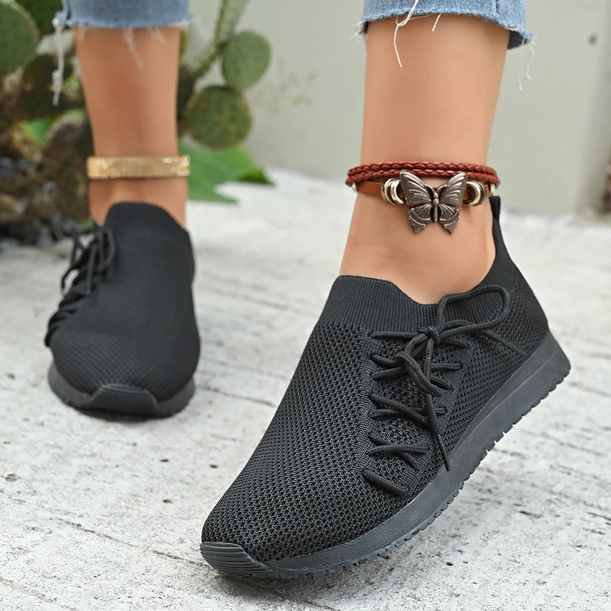 Damen Freizeitschuhe Mode Atmungsaktive Laufnetz-Flats Sneaker