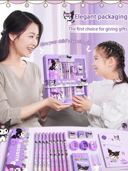 Sanrio 12-teiliges Kuromi Schreibwaren-Set Cinnamoroll My Melody Bleistifte Radiergummis Lineale Schüler Schulbedarf Lernmaterial Geschenke