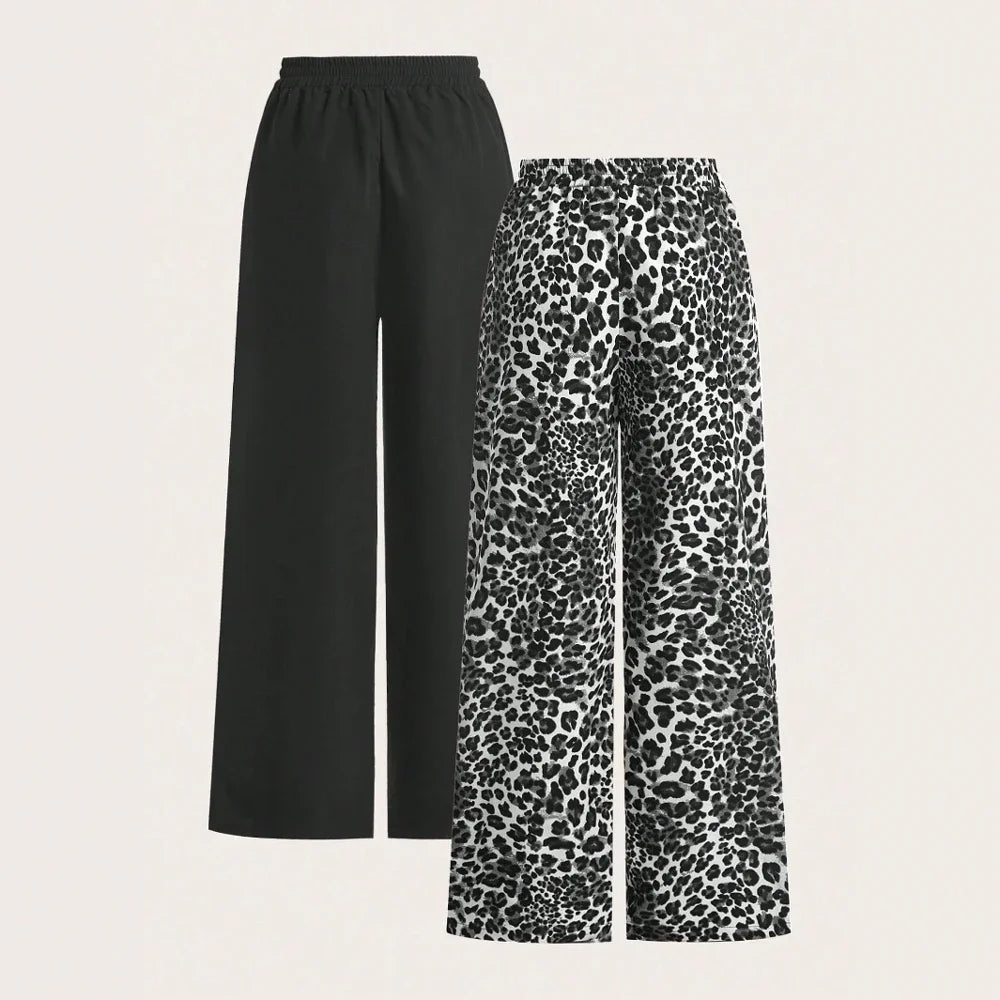 2025 Damen Einfache Hose Bedruckt mit Leopard Elastischem Bund Weite Hosen Bequeme Lange Basic-Hose für Frauen in Übergröße