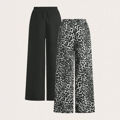 2025 Damen Einfache Hose Bedruckt mit Leopard Elastischem Bund Weite Hosen Bequeme Lange Basic-Hose für Frauen in Übergröße
