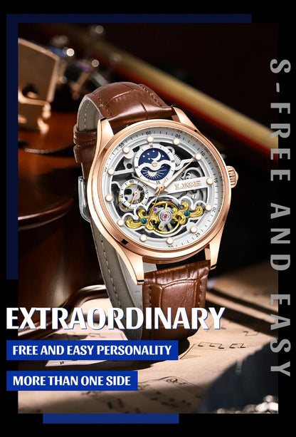 Neue LIGE Skelett Mechanische Automatik-Uhr Herren Tourbillon Sportuhr Freizeit Business Mond Armbanduhr Relojes Hombre