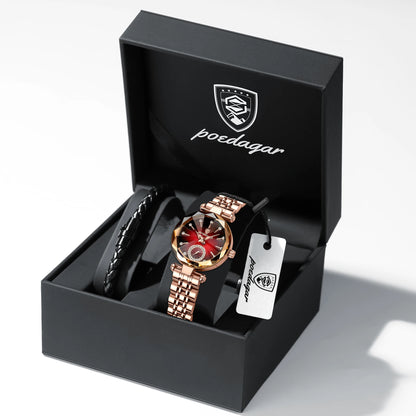 POEDAGAR Luxus-Uhr für Frauen Wasserdicht Freizeit-Quarz Damenuhr Hochwertige Elegante Damenuhren Weibliche Reloj+Box