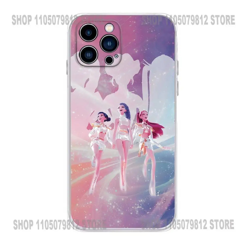 Goldene KPop Demon Hunters Handyhülle für iPhone 17, 16, 15, 14, 13, 12, 11 Plus, Pro, Max, XR, Plus, E, Mini Transparente Weiche Hülle
