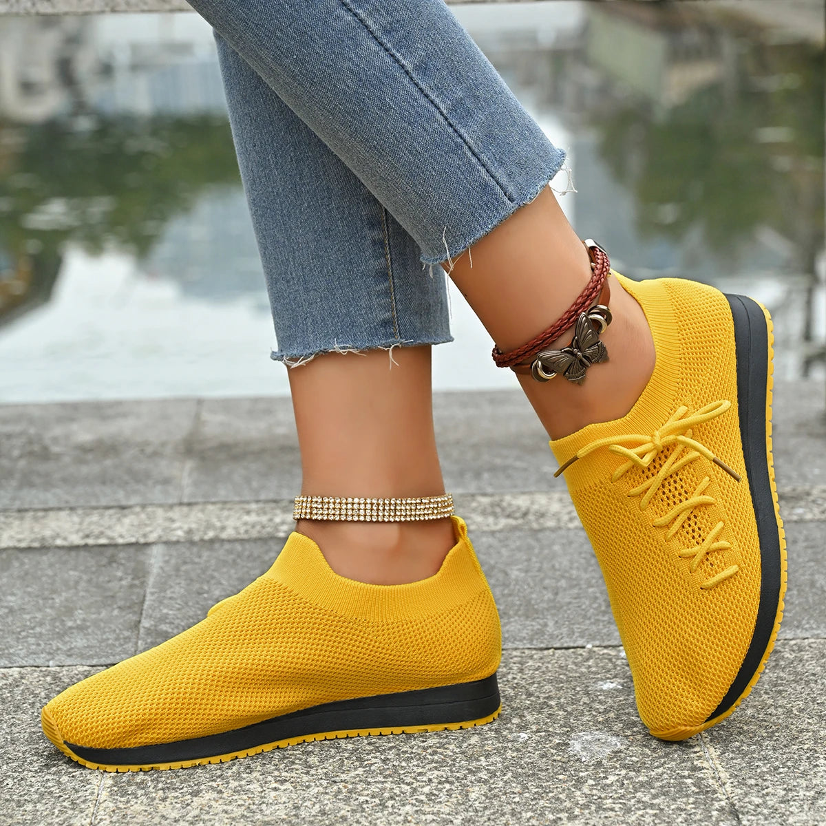 Damen Freizeitschuhe Mode Atmungsaktive Laufnetz-Flats Sneaker
