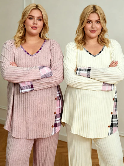 Clearance Plus-Size Damenpullover Winter Große Größen Farbblock V-Ausschnitt Pullover Warm Große Größen Damenbekleidung Streifen-Design Oberteil