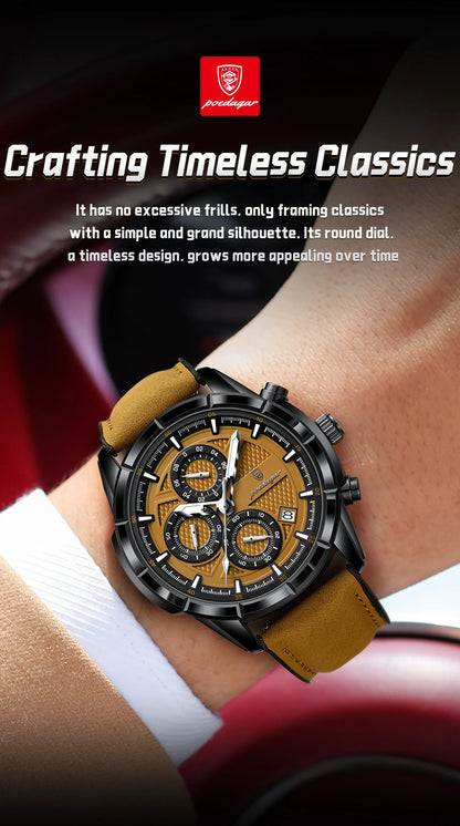 POEDAGAR Luxus Herrenarmbanduhr Quarz Original Leder Herren Uhren Datum Chronograph Wasserdicht Leuchtende Herrenuhr Männlich+Box
