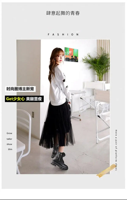 Stiefeletten 2025 Neuer koreanischer Stil mit Fleece gefüttert, Herbst-Winter High-Top Baumwollschuhe, Damenstiefel mit hohem Absatz, mittelhohe Stiefel