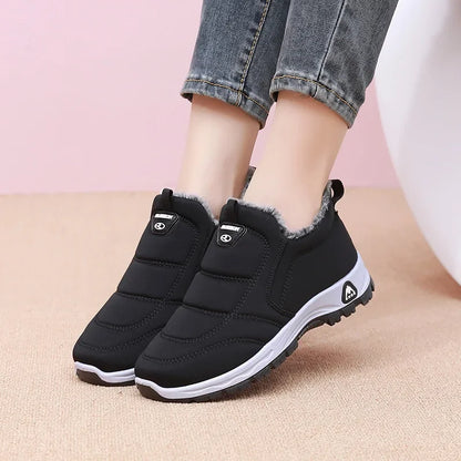 Winter Dickes Fleece Gefüttertes Leder Oberflächen Anti-Rutsch Warme Baumwollschuhe für Frauen Bequeme Flache Schuhe