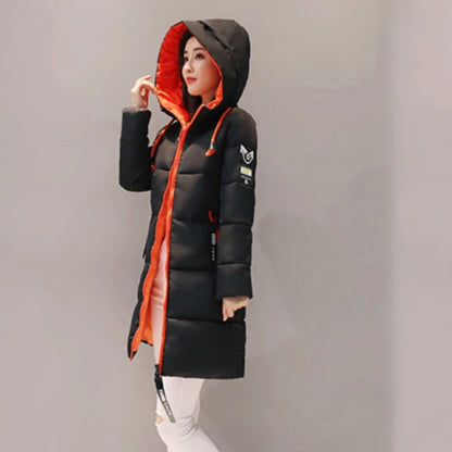 Winterjacke Damen Mantel 2025 Damen Warmer Daunenparka Gepolsterter Mantel Reißverschluss Langer Damenmantel Schwarzer Windbreaker Parka Mujer