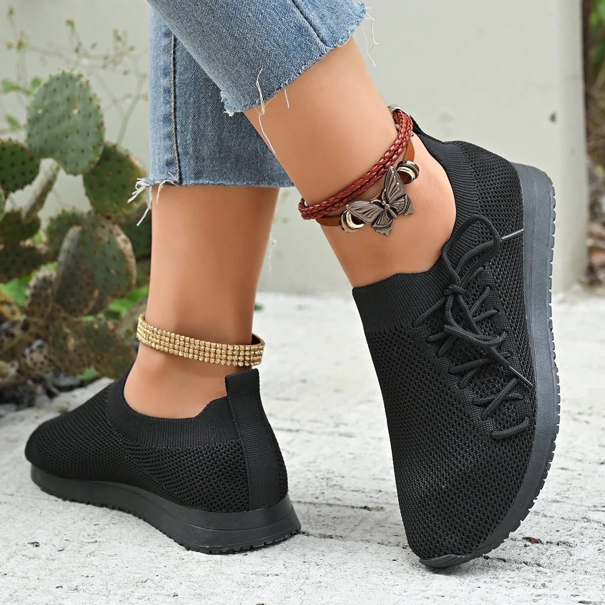 Damen Freizeitschuhe Mode Atmungsaktive Laufnetz-Flats Sneaker