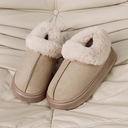 Dicke warme Plüsch-Schneestiefel für Frauen Winter 2025 Flauschige Kunstpelz-Baumwollschuhe für Damen Dicke Sohle Rutschfeste Komfort-Hausschuhe
