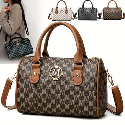 Damen Alphabet Schultertasche mit goldenem "M"-Logo, kleine Umhängetasche aus synthetischem Kunstleder für Arbeit, Reisen, Partys und als Geschenk