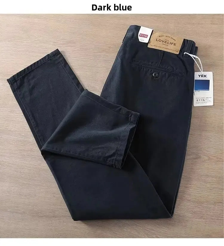 Neue Herren Frühling und Herbst Retro Komfort Gerade Hose Slacks  100% Baumwolle Modische Locker Freizeit Hose für Männer