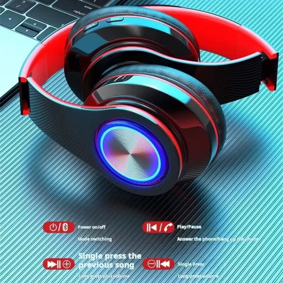 Gamer-Headsets Kopfhörer Bluetooth Surround Sound Stereo Kabellose Ohrhörer USB mit Mikrofon Bunte Beleuchtung PC Laptop Headset