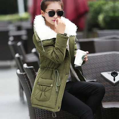 Mädchen Winterjacken Verdickte Kapuzen Lange Daunenjacke Mäntel Schlanke Passform Jacke mit Fellkragen Baumwollgefütterte Kleidung Daunenmäntel