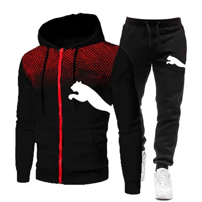 Zweiteiliges Set Herren Freizeit-Outdoor-Sportbekleidung für Frühling/ Herbst, Herren zweiteiliges Set aus Reißverschluss-Hoodie und Jogginghose