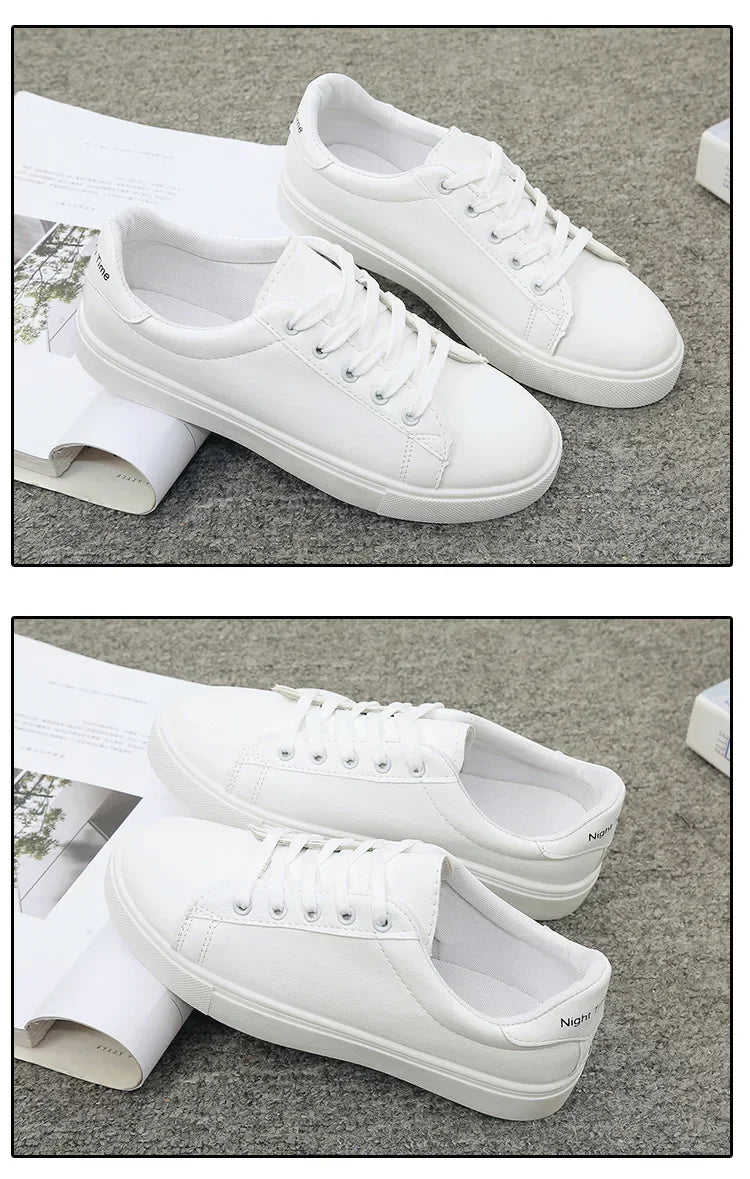 Damen Sneaker 2026 Mode Atmungsaktive Vulkanisierte Schuhe PU-Leder Plateau-Schuhe Weiße Schnürschuhe Lässige Schuhe Zapatos Mujer