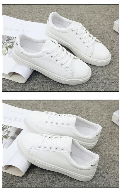 Damen Sneaker 2026 Mode Atmungsaktive Vulkanisierte Schuhe PU-Leder Plateau-Schuhe Weiße Schnürschuhe Lässige Schuhe Zapatos Mujer