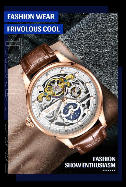 Neue LIGE Skelett Mechanische Automatik-Uhr Herren Tourbillon Sportuhr Freizeit Business Mond Armbanduhr Relojes Hombre