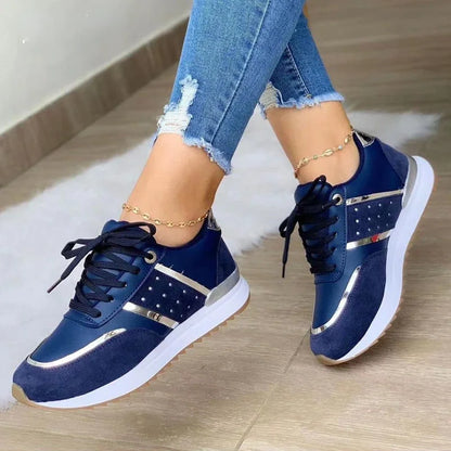 Neue Damensneaker Plateauschuhe Leder-Patchwork Freizeit-Sportschuhe Damen Outdoor-Laufschuhe Vulkanisierte Schuhe Zapatillas Mujer