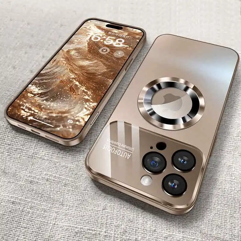 Luxuriöse Glas-Kamera für Magesafe Magnetisches Wireless-Lade-Case für iPhone 11 12 13 14 15 16 17 Pro Max Air Plus Stoßfeste Hülle