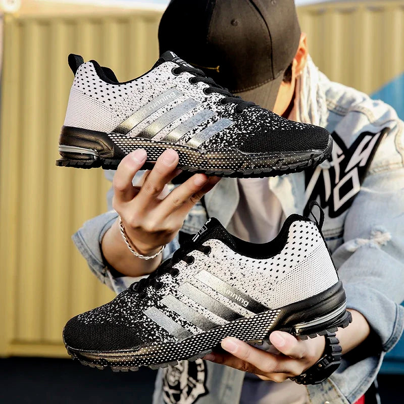 Neue Herren- und Damen-Sportschuhe mit fliegendem Mesh-Obermaterial für Frühling und Sommer, atmungsaktiv, bis EU Grösse 45.5