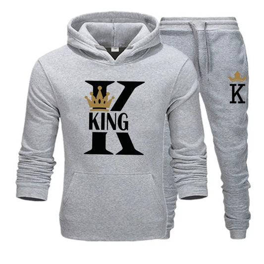 2026 Neue Frühling - und Herbst-Damen- und Herrenpullover-Set KING QUEEN Lockeres Entspanntes Kapuzenpullover-Set für Paare mit Aufdruck