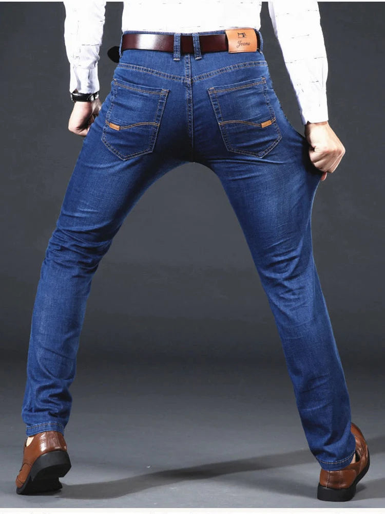 Neue Herren Leichte Luxus-Stretch-Slim-Fit-Hose Bequeme Weiche Business-Mode Gerade Lässige Denim-Hosen Herrenmarke Kleidung