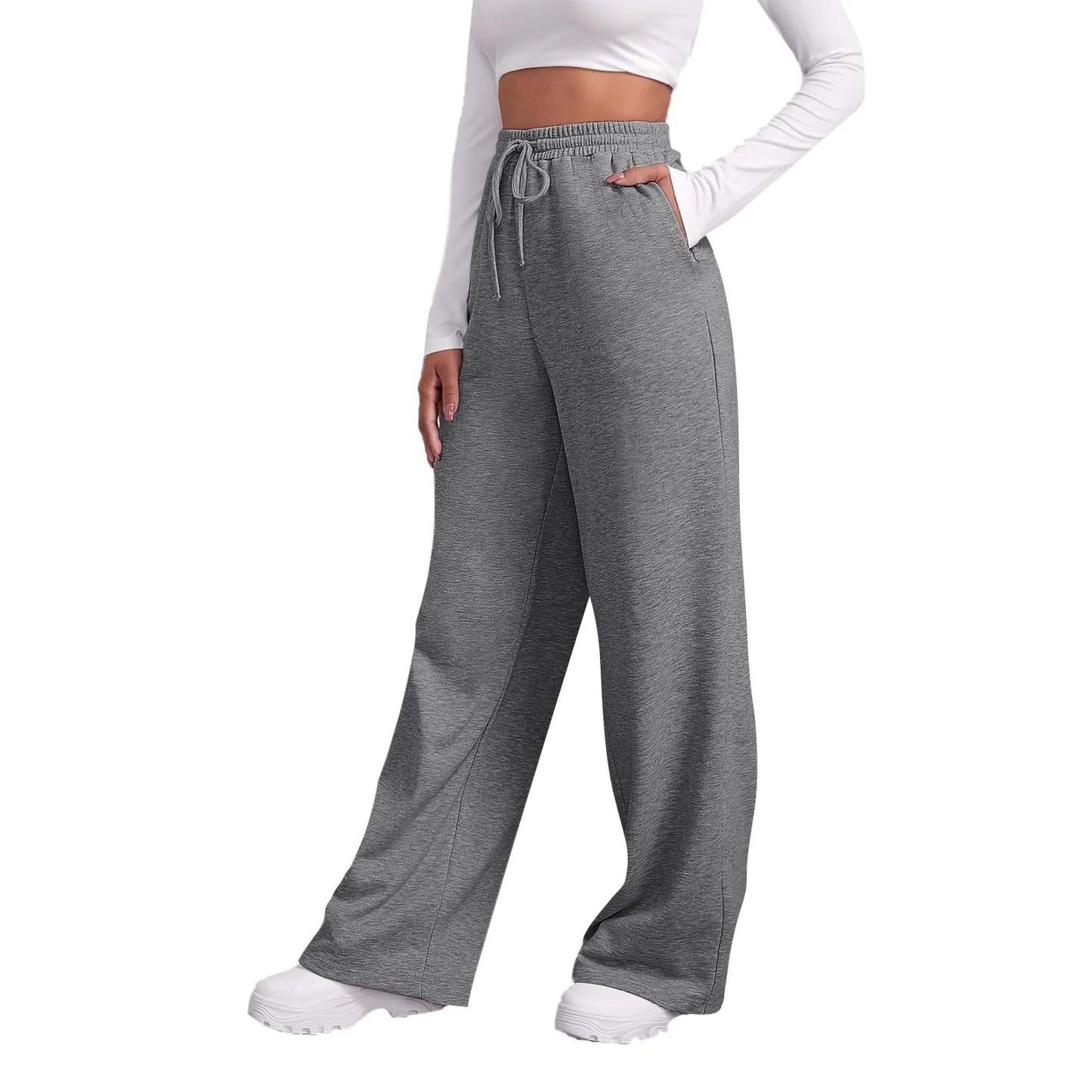 Weite Hosen für Frauen, Fleece-gefütterte Sweatpants, gerade Hosen, einfarbige Fitness-Jogginghosen, Reisezubehör-Basics