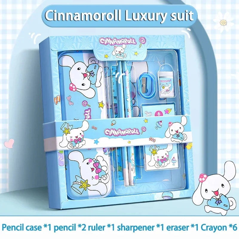 Sanrio 12-teiliges Kuromi Schreibwaren-Set Cinnamoroll My Melody Bleistifte Radiergummis Lineale Schüler Schulbedarf Lernmaterial Geschenke