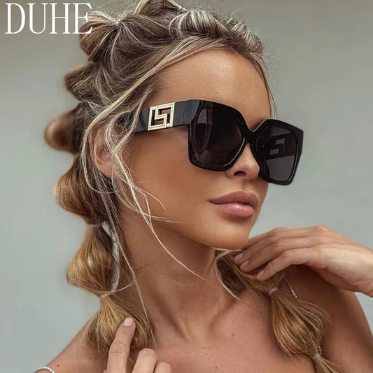 Luxusmarken-Design Übergroße Damen-Sonnenbrillen, quadratische Retro-Sonnenbrillen mit Farbverlauf.
